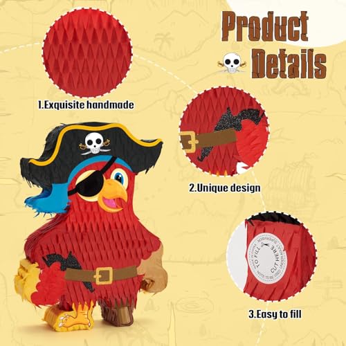 Wernnsai Pirate Piñata - Pirate Parrot Piñata with Blindfold and Bat for Boys' Birthday Party Adventure Theme Decorations - style: Pirate