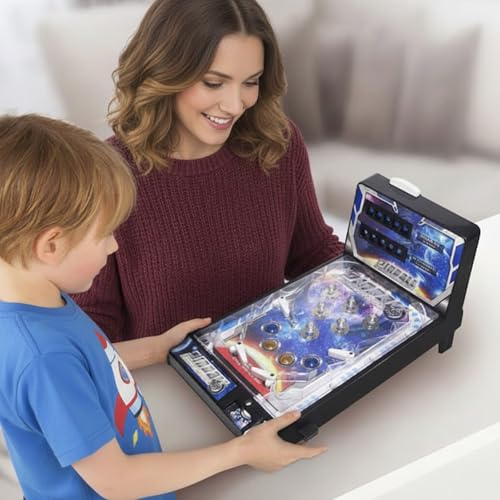 Pinball Desktop Machine with Lights & Sounds LED Digital Scoreboard Electronic Tabletop Pinball Game Retro Mini Pinballs Game Toy for Birthday Party Gift
