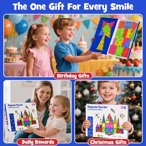 Jumbo Magnetic Tiles with Secure Metal Case, 32 Pcs Large Magnetic Building Blocks for Kids 3-8, STEM Toys for Toddlers, Preschool Learning Montessori Toys, Age 3+ Boy Girl Gift - size: Large