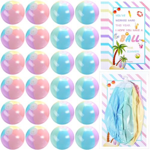 MiniInflat 24 Set End of Year Classroom Students Gifts from Teacher 10 Inch Inflatable Beach Balls Bulk Jumbo Big Beach Balls for Kids Summer Swimming Party Favor Water Games Supplies - color: Pastel Color