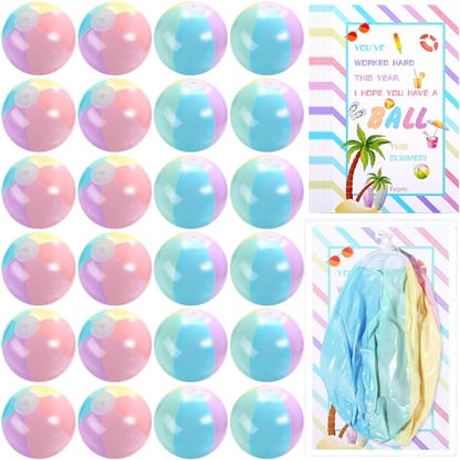 MiniInflat 24 Set End of Year Classroom Students Gifts from Teacher 10 Inch Inflatable Beach Balls Bulk Jumbo Big Beach Balls for Kids Summer Swimming Party Favor Water Games Supplies - color: Pastel Color