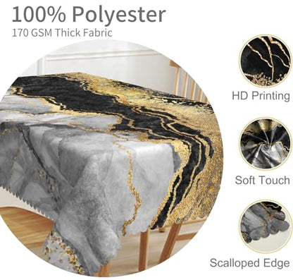 52x70inches Abstract Marble Tablecloth Modern Black White Gold Crack Marble Texture Table Cloth Wipeable Polyester Table Cover for Dining Room Kitchen Picnic Buffet Themed Party Supplies - color: Black, size: 70" x 52" (Rectangular)