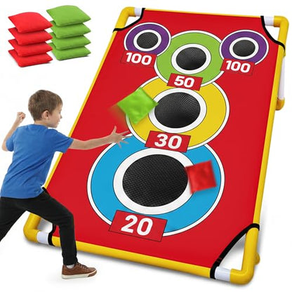 Cornhole Board with 21+ Games, 8 Bean Bags - Arcade Style Corn Hole Games for Adults and Kids, Portable Outdoor Yard Games for Kids & Family, Beach, Camping and Parties, 24x36