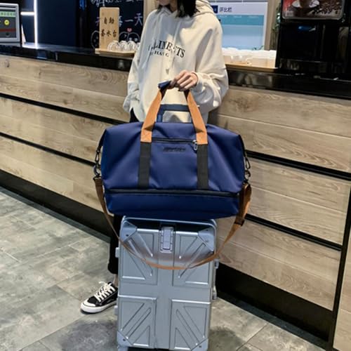 Portable Waterproof Gym Bag, Weekender Travel Bag,With Shoes Compartment (Blue) - color: Blue