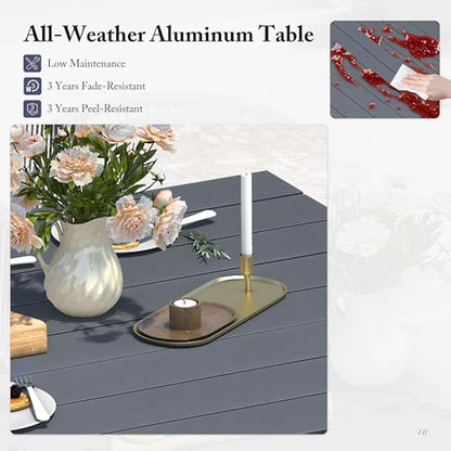 PURPLE LEAF 7 Pieces Patio Dining Set with Waterproof Furniture Cover Rectangular Table and Chairs Set for Garden Deck Aluminum Frame Backyard Kitchen Set, Cushions and Pillows Included Grey - color: Grey, size: 7 Pcs, style: with Furniture Cover