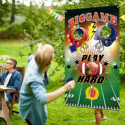 Blulu Football Toss Target Games Bean Bag Toss Game with 3 Bean Bags Football Party Decorations Indoor and Outdoor Party Game for Boys Adults Family Birthday Party Supplies