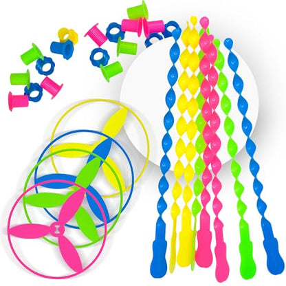 40 Pcs Large Flying Helicopter Toy Flying Disc Plastic Propeller Spinner Bamboo Dragonfly Flyer Saucers with Launchers Kids Party Favors Gifts