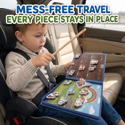Travofun Noah's Ark Toy 4-in-1 Magnetic Travel Game for Kids, Fishing Game, Animal Matching Pairs & Word Learning, Screen-Free Busy Book, Christian Gifts Ages 3+ - style: Noah’s Ark Game