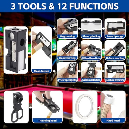 11-in-1 Pool Cue Tips Replacement Kit, Billiards Pool Cue Tip Shaper, Portable Pool Table Accessories for Pool Cue Tip Replacement and Shaping, Pool Cue Tip Repair Kit for Billiard Enthusiasts