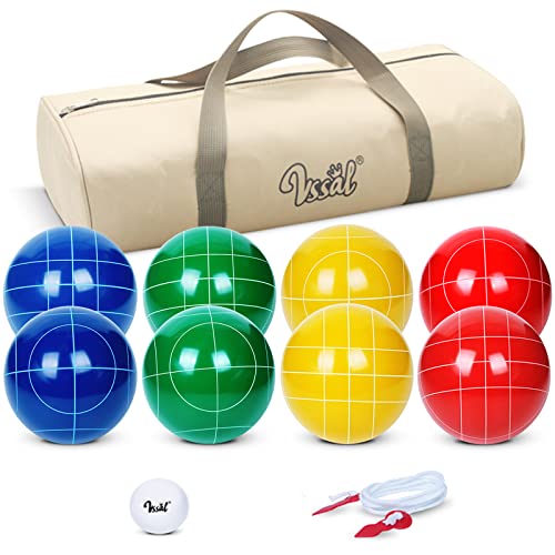 100mm Bocce Ball Set Regulation Size and Weight with 8 Resin Bochie Balls, Pallino, Carrying Bag, Measuring Rope, Gift for Family Backyard Lawn Yard Beach Bocci Games (Multi Colors, 2-8 Players) - style: Premium 100mm Multi Color