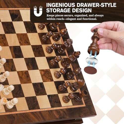 Peradix Magnetic Chess Set with 2 Built-in Storage Drawers, 12 inch Wooden Strategy Board Games, 2 Extra Queens, Travel Magnet Chess Game for Adults, Kids and Family Game Night, Gift Package - size: 12 Inches