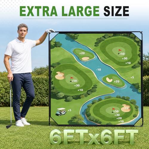 71"×71" Golf Chipping Game Outdoor Indoor, Double Sided Golf Chipping Practice Set with Hitting Mat, Golf Club, Sticky Ball,Scoreboard
