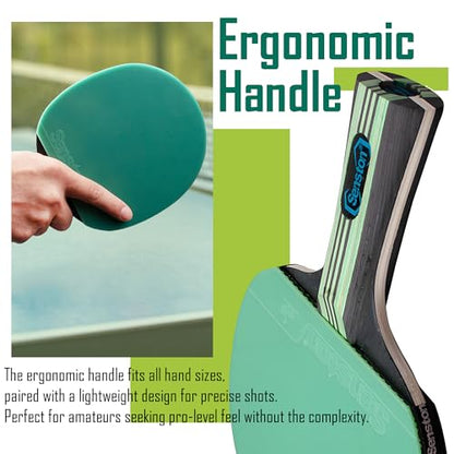 Senston 5-Ply Ping Pong Paddles Set – Premium Wood Table Tennis (Set of 2) with 3 Balls & Portable Carry Case – High-Control 2mm Sponge & Ergonomic Non-Slip Grip for Beginners & Family Play - color: Green