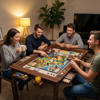 LAUSAINT HOME Board Game Table with Removable Table Top, 54” x 31” Play Area, Gaming and Dining Table with EVA Play Mat, Detachable Cup Holders and Trays for 6 Players, for Card, DND and Poker, Walnut - size: REC Table