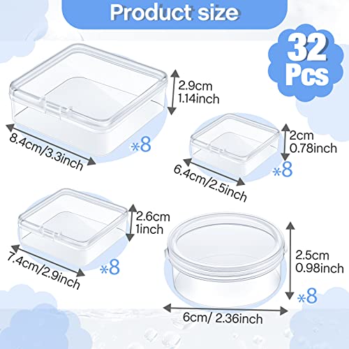Taiyin 32 Pcs Clear Game Tokens Storage Containers Clear Plastic Beads Storage Containers Mixed Sizes Boxes for Game Components, Empty Organizer Box with Lids for Dice, Tokens, Beads