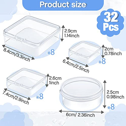 Taiyin 32 Pcs Clear Game Tokens Storage Containers Clear Plastic Beads Storage Containers Mixed Sizes Boxes for Game Components, Empty Organizer Box with Lids for Dice, Tokens, Beads