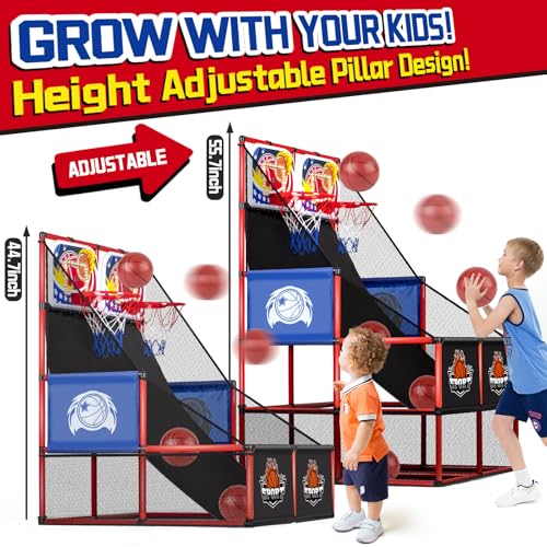2 in 1 Dual Basketball Arcade Game Indoor/Outdoor With LED Scoring and Sound, Sport Play Toy Includes 6 Balls & Instruction & Pump For Teen Kids Toddler Birthday Christmas Carnival Backyard Party Gift