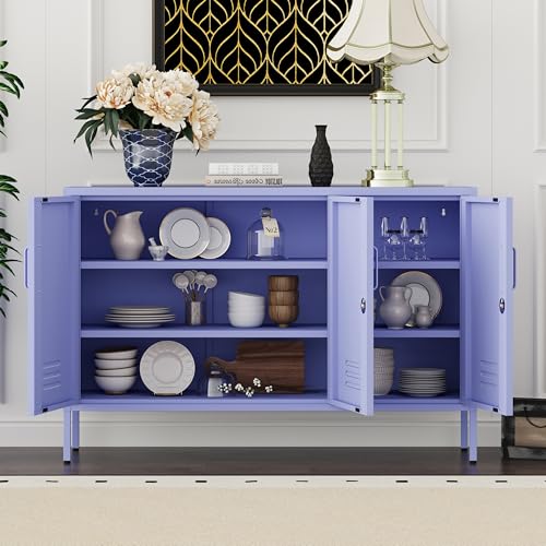 Purple Wide Metal Storage Cabinet, 32" H Heavy Duty Steel Locker with Lock, 2 Adjustable Shelves & Ventilated Doors for Home Office Kitchen Living Room - color: Purple, style: 32"H-Cabinet-TH