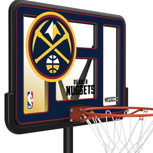 Lifetime NBA Denver Nuggets Portable Basketball Hoop, Adjustable Height 7.5-10 Ft, 44 Inch Shatterproof Fusion Backboard, Base with Wheels - color: Denver Nuggets