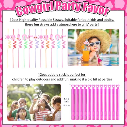 Cowgirl Party Favors Pack - For 12Guests | Pink Goodie Bag Stuffers for Kids Girls' Birthday | Galentines | Pinata Filler & Classroom Rewards - style: Cowgirl Party Favors