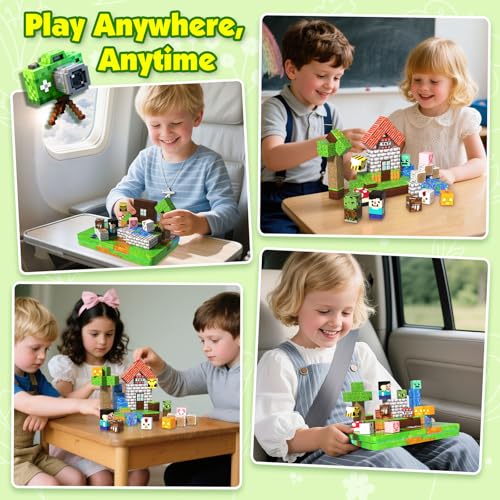 60 PCS Magnetic Blocks with Metal Box, 0.8in Mini Magnetic Building Cubes STEM Educational Toys for Kids Ages 3+ Boys Girls, Travel Airplane Classroom Play, Birthday Christmas Toy Gifts
