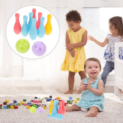 STOBOK Indoor Children Bowling Toys Set 10 Plastic Toy Bowling Pins & 2 Balls Interactive Parent-Child Sports Game to Enhance Motor Skills and Hand-Eye Coordination
