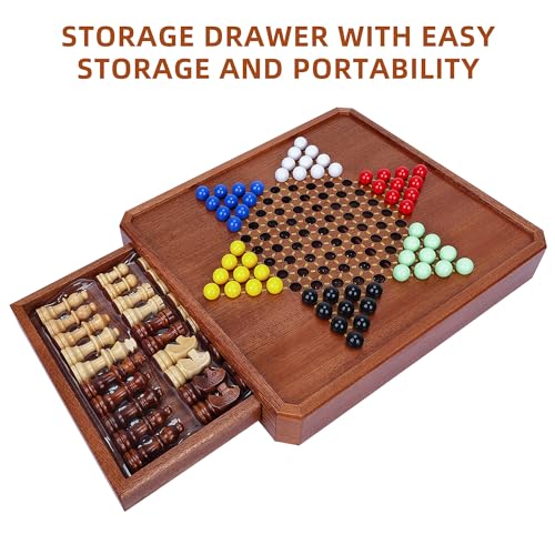 Offelec 2 in 1 Magnetic Chess Set & 72 Marbles Chinese Checkers Board Game Set, 12" Wooden Board Game with Storage Drawer, Portable Travel Board Games for Adults, Kids and Beginners - color: 2 in 1 Magnetic Chess & Chinese Checkers