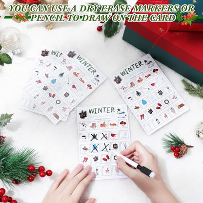Hoolerry 30 Pcs Scavenger Hunt for Kids Road Trip Game Car Spring Summer Wedding Scavenger Hunt Cards Travel Activities Camping Games Outdoor Indoor Seek Activity for Kids Adults (Winter) - style: Winter