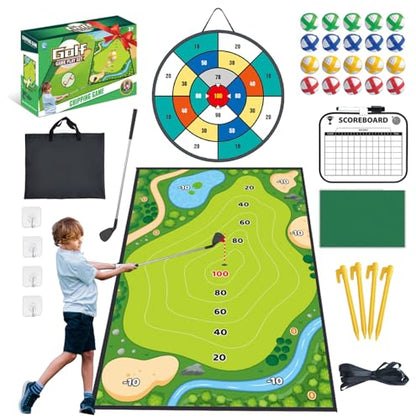 Golf Chipping Game Mat with Target, Hitting Mat, Practice Mat Outdoor & Indoor Golf Games for Kids & Adults,Sticky Score Playing Club & Balls for Backyard Garage Home Game