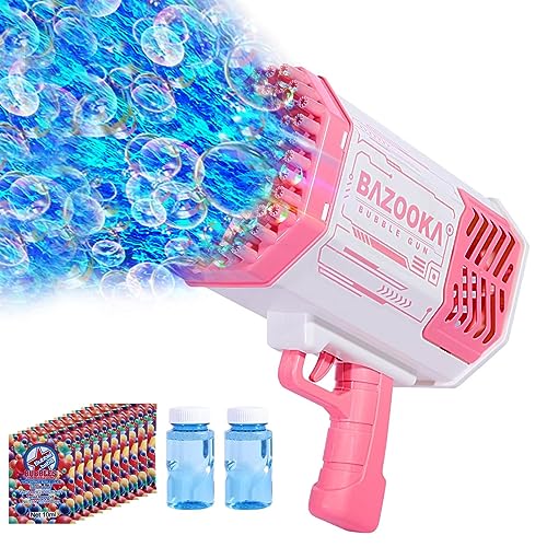 Bomoco Bubble Machine Gun for Kids Light Up Outdoor Toy, 69 Holes Pink | Large Output, Includes Bubble Solution, Good for Boys Girls Ages 3-12, Birthday Wedding Swimpool Beach Party Favors - color: Pink