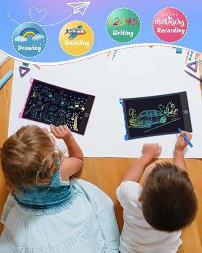 TECJOE 2 Pack LCD Writing Tablet, 8.5 Inch Colorful Doodle Board Drawing Tablet for Kids, Kids Travel Games Activity Learning Toys Birthday Gifts for 3 4 5 6 Year Old Boys and Girls Toddlers - color: Dark blue Magenta