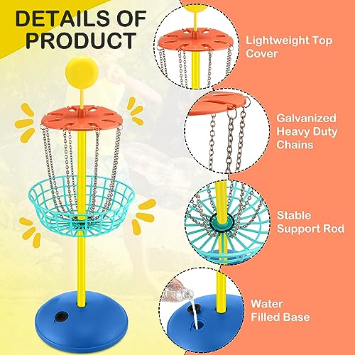 Meooeck 42 Inches Mini Disc Golf Baskets with 10 Flying Discs Golf Starter Set for Indoor Outdoor Yard and Beach Games - style: Chic Color