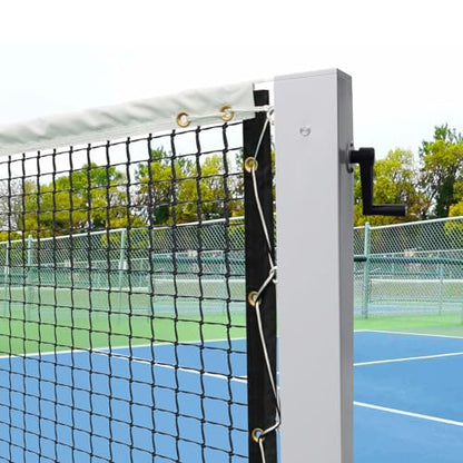 Katop In Ground Tennis Net Set, 4” Square Aluminum Posts & Heavy Duty Double-Layer Tennis Net, Unique Built-in Winder Design, Sturdy and Durable, Follows ITF Standards - style: Posts & Net