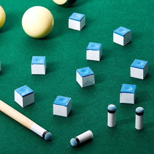 Junkin 24 Pool Cue Chalks and 24 Billiard Cue Tips Replacement Kit with Ferrules Blue Chalk Pool Table Accessories for Table Chalk Cubes Screw on Billiard Tip for Home Tournament Use