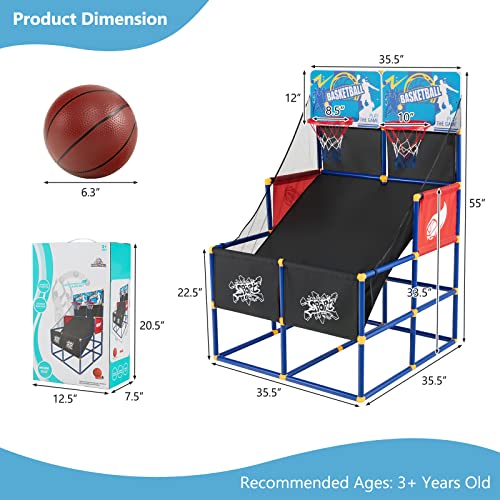 GYMAX Basketball Arcade Game Indoor, Double Shot Basketball Hoop Indoor with 4 Balls & Hand Pump, Mini Basketball Hoop for Kids Toddlers, Basketball Game Toys for Girls Boys