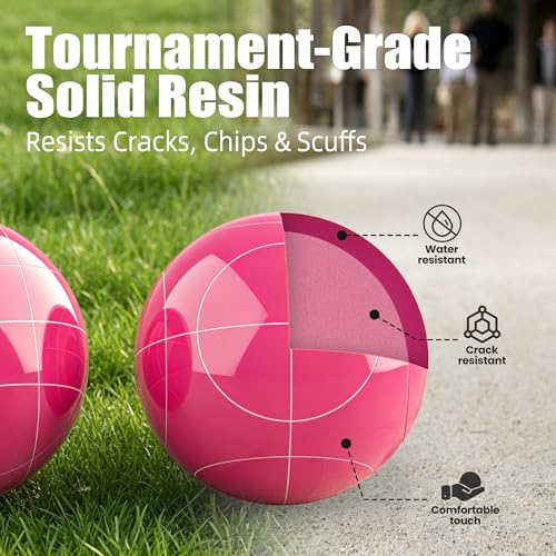 Bocce Ball Set for Backyard Lawn Beach Outdoor Games, Complete with 8 Solid Resin Bocci Balls, Pallino, Measuring Rope & Carry Bag, Multicolor for 2-8 Players (100mm)