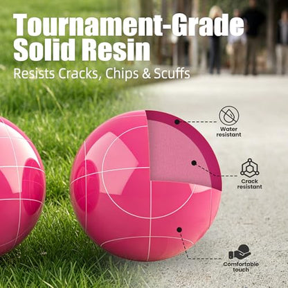Bocce Ball Set for Backyard Lawn Beach Outdoor Games, Complete with 8 Solid Resin Bocci Balls, Pallino, Measuring Rope & Carry Bag, Multicolor for 2-8 Players (100mm)
