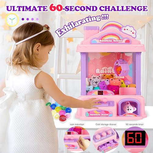 Mini Claw Machine for Kids | Girl Toys for Ages 8-13 Arcade Game Toy Claw Machine Electric Candy Vending Machine Toy with LED Lights & Adjustable Sound, Birthday Gifts for Girls Ages 4+, Pink | Pink Claw Machine with LED Lights & Adjustable Sound, Arcade