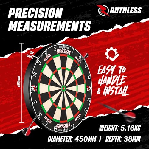 Ruthless | Marksman Dart Board | Professional Level Ultra Thin Wire Sisal Dartboard for Steel Tip Darts (DB072)