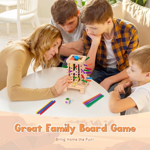 Montessori Board Game for Kids 4-6, Pyramid Wooden Sticks Dice Game, Math Educational, Fine Motor Skills Toy for 3+ Year Olds Girls Boys, Classic Table Game for Family Night