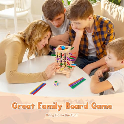 Montessori Board Game for Kids 4-6, Pyramid Wooden Sticks Dice Game, Math Educational, Fine Motor Skills Toy for 3+ Year Olds Girls Boys, Classic Table Game for Family Night