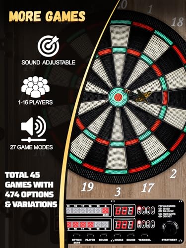 Electronic Dart Board, Decorative Dart Board Cabinet Set for Adults [12*Bronze Soft Tip Darts] [Cricket Game Mode]- Wooden Electric Dartboard Cabinet for Family Game Rooms - style: RETRO CASE