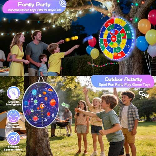 2 in 1 29" Large LED Dart Board for Kids, Kids Dart Board with LED Sticky Balls for Boy Toys, Indoor & Outdoor Sport Fun Party Kids Toys Games,Birthday Gifts for 4-12 Year Old Boys&Girls - style: Universe