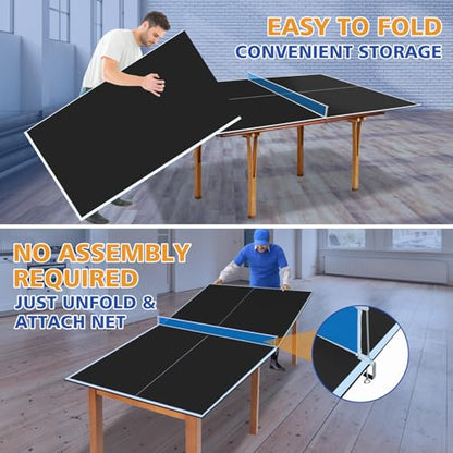 IUNNDS Table Tennis Top for Pool Table, 6ft/7ft/8ft/8ft/8.5ft/9ft Foldable Table Tennis Table for Pool Table, Table Tennis Conversion Top with Net (Blue, 9x5ft,8ft Billiard Table)