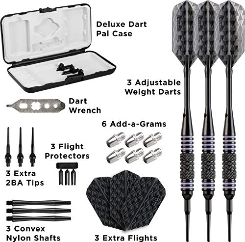 Viper by GLD Products Bobcat Adjustable Weight Soft Tip Darts with Storage/Travel Case - size: 16 Grams (Adjustable to 17 and 18 Grams), style: Black Coated Brass with Purple Rings
