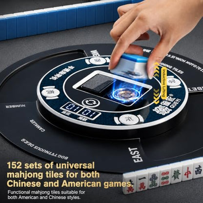 Portable Automatic Mahjong Table, Hand-held Mini-Mahjong, Automatic Mahjong, Foldable Mahjong Table w/American&Chinese -Style Magnetic Tiles, for Outdoor & Home Fun (White) - color: A-white&american and Chinese Mahjong Tiles