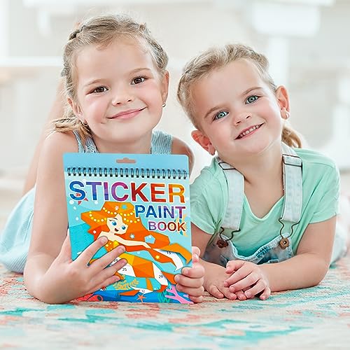AEAHALY 2 Pack Paint by Sticker Kids Crafts for Kids Ages 4-8 Sticker by Number for Boys and Girls Birthday Gifts Party Favor, Travel Activity Book Set for Learning (Princess+Mermaid) - style: Style4-2PCS