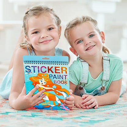 AEAHALY 2 Pack Paint by Sticker Kids Crafts for Kids Ages 4-8 Sticker by Number for Boys and Girls Birthday Gifts Party Favor, Travel Activity Book Set for Learning (Princess+Mermaid) - style: Style4-2PCS