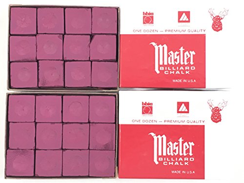 Made in the USA - 2 Boxes of Master Chalk - 24 Pieces for Pool Cues and Billiards Sticks Tips - color: Burgundy