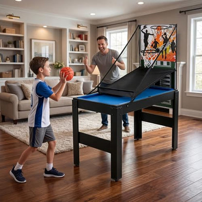 GYMAX Multi Game Table 48", 14 in 1 Combo Game Table w/Basketball, Billiards, Foosball, Ping Pong, Hockey, Shuffleboard, Bowling, Chess, Checkers, Backgammon, Tic Tac Toe for Game Room, Family Night